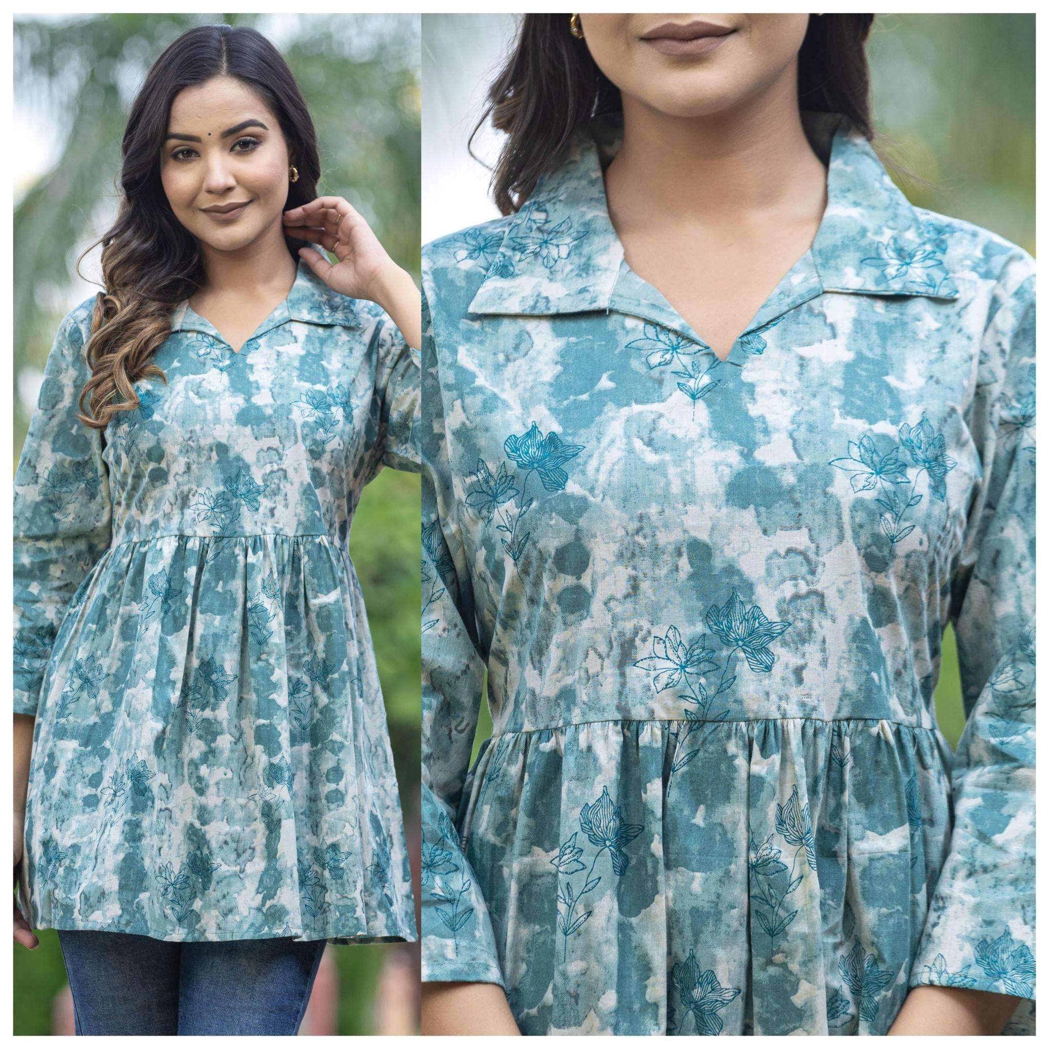 Sabella Cotton Collared Neck peplum top Kurti distributors in Mumbai