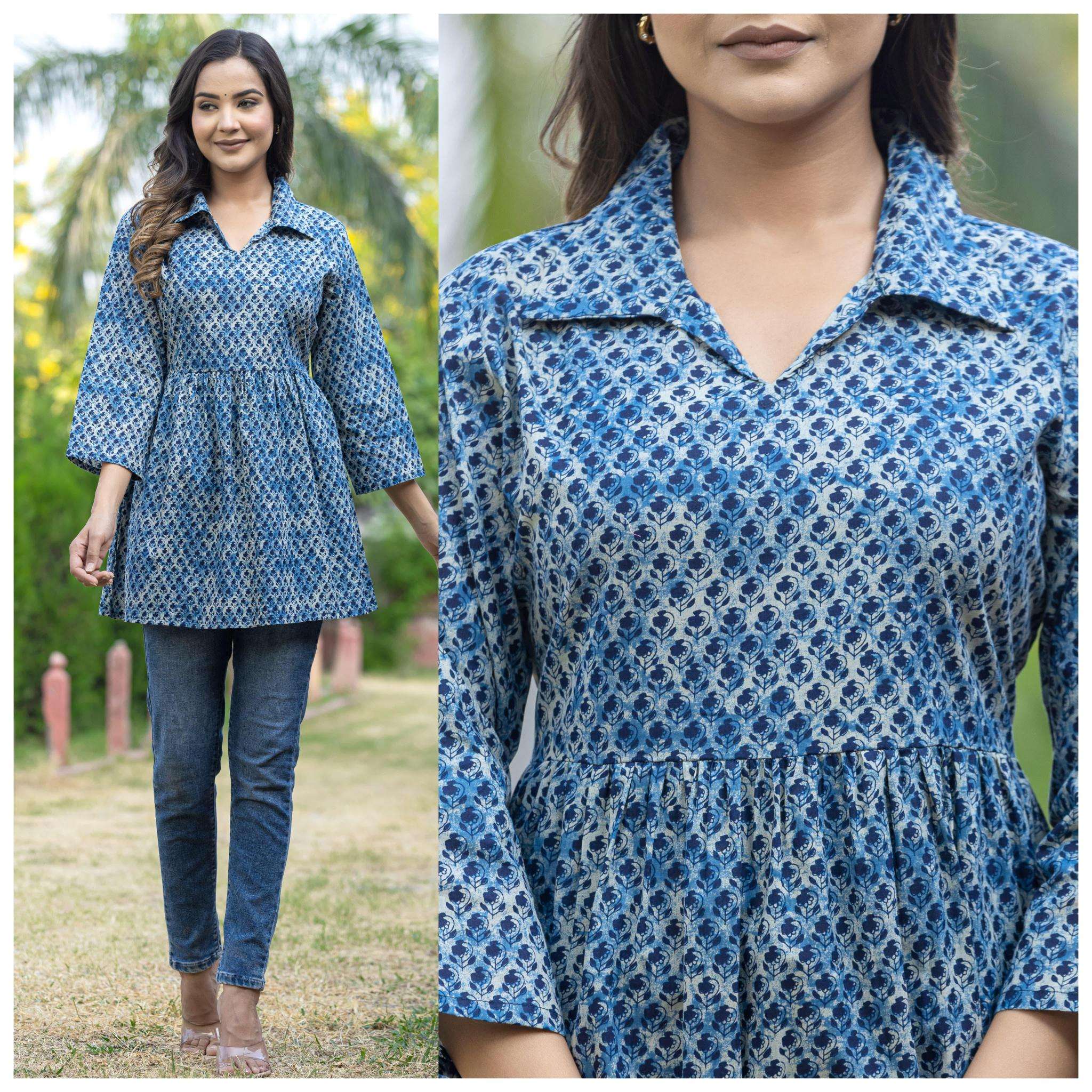 Sabella Cotton Collared Neck peplum top Kurti distributors in Mumbai