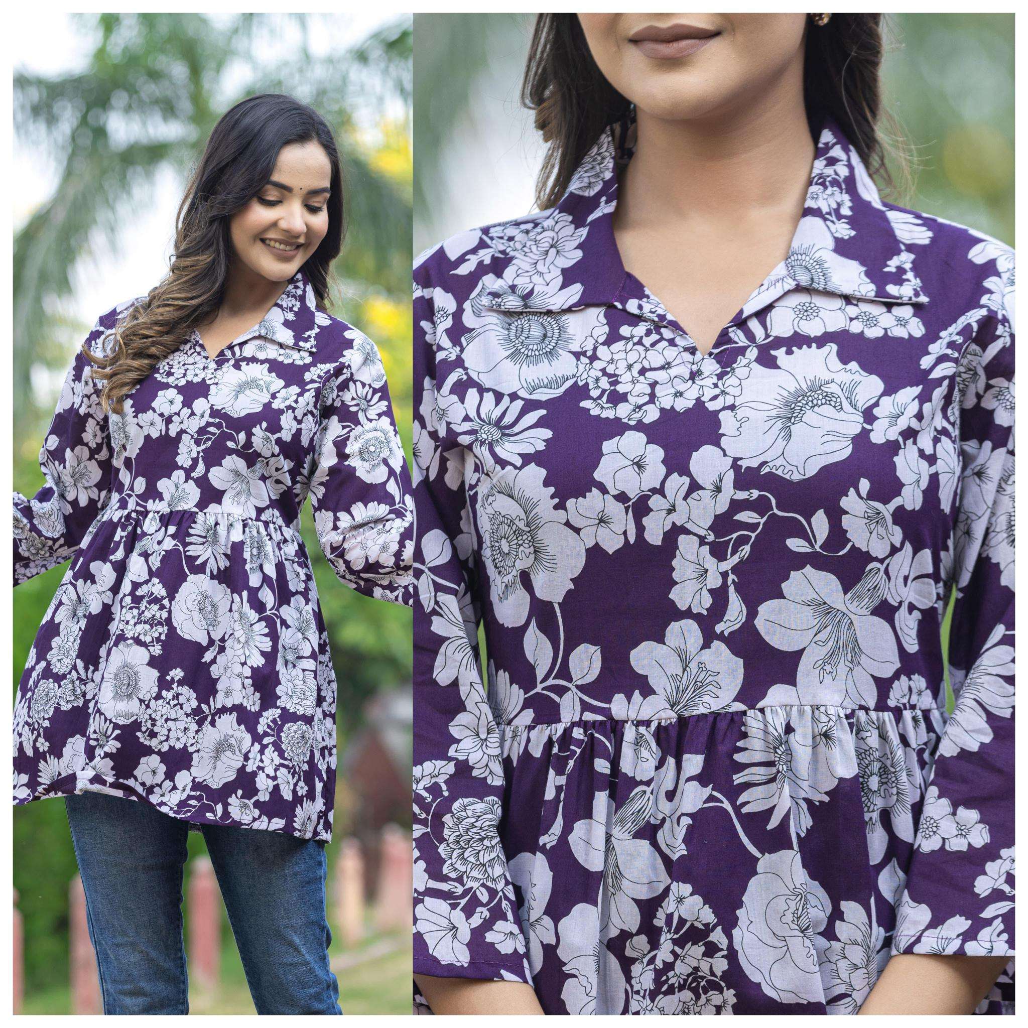 Sabella Cotton Collared Neck peplum top Kurti distributors in Mumbai