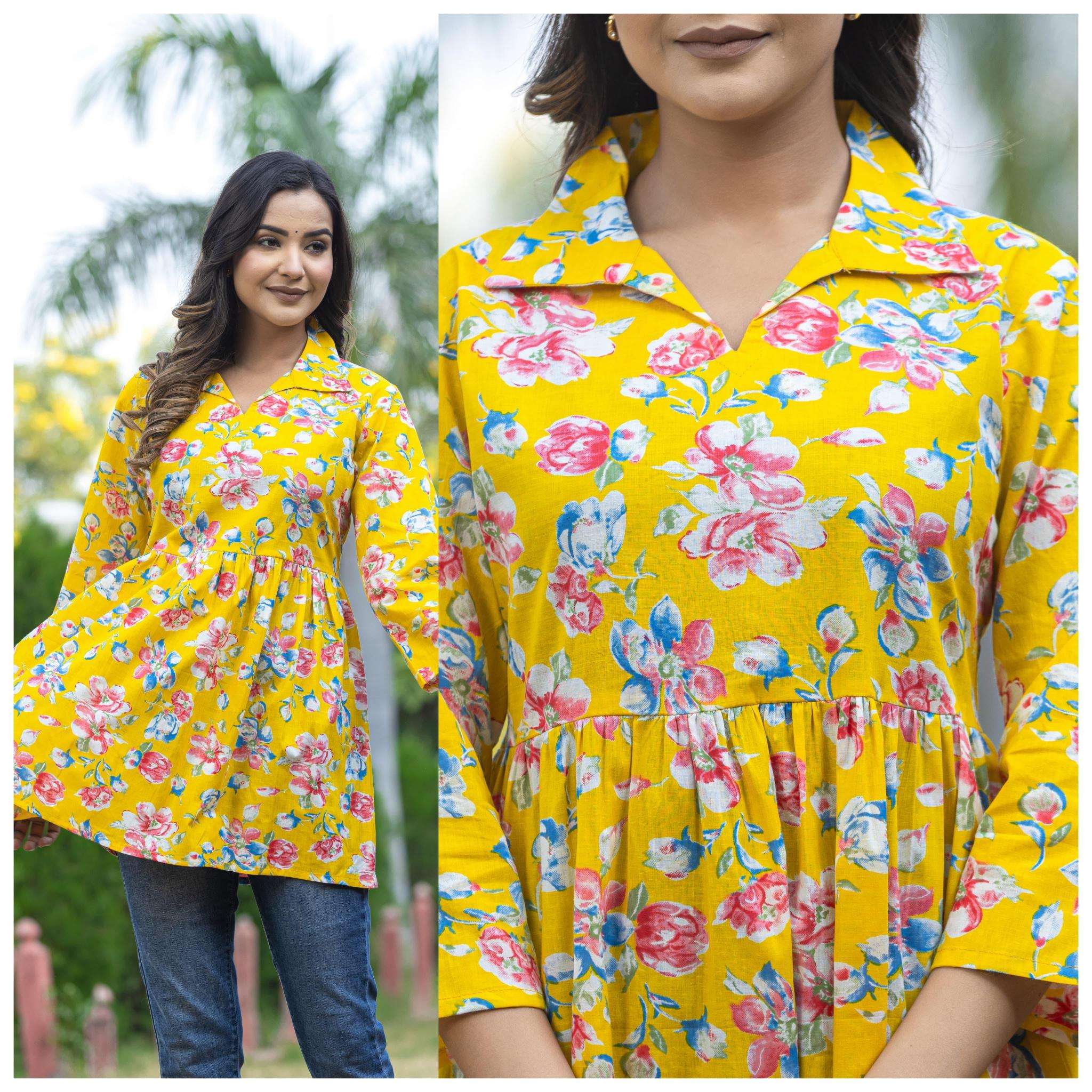 Sabella Cotton Collared Neck peplum top Kurti distributors in Mumbai