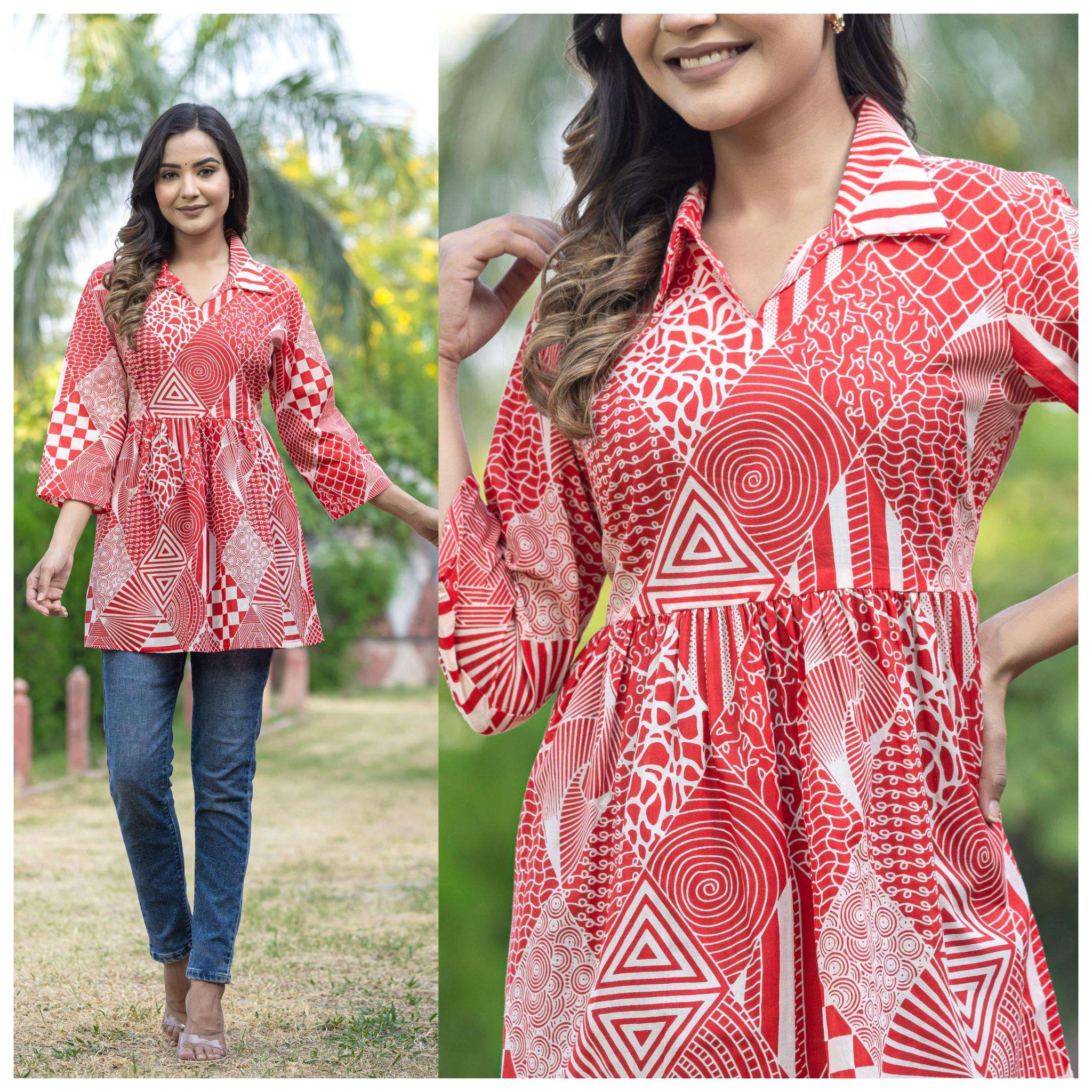 Sabella Cotton Collared Neck peplum top Kurti distributors in Mumbai