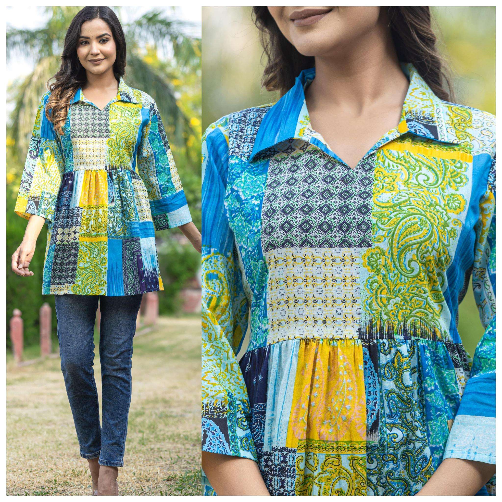 Sabella Cotton Collared Neck peplum top Kurti distributors in Mumbai