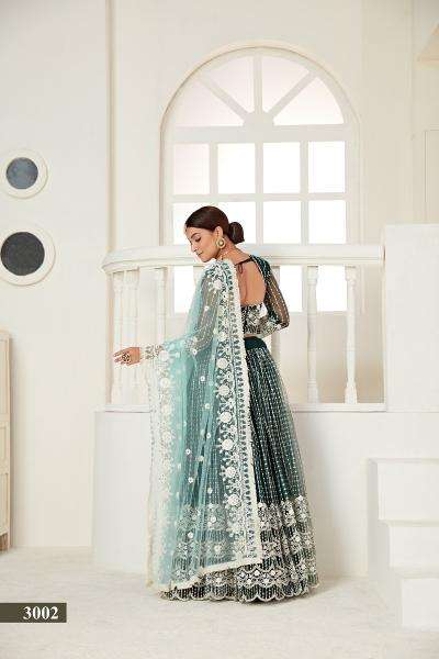 Amrita Vol 1 3002 GREEN NET MULTI AND SEQUENCE WORK lehenga Choli wholesalers in Surat