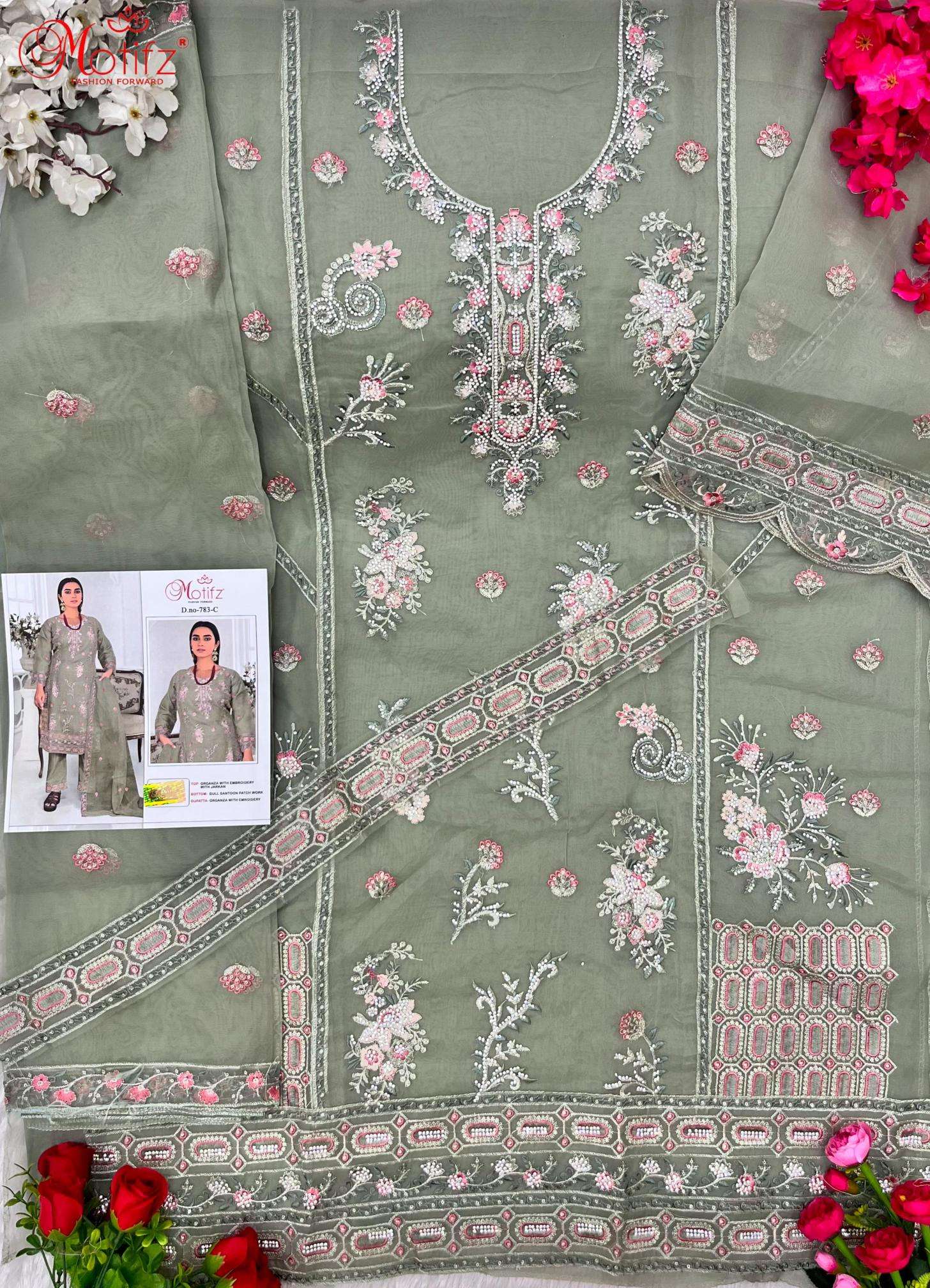 Motifz 783 Organza Pakistani silk suits in Mumbai