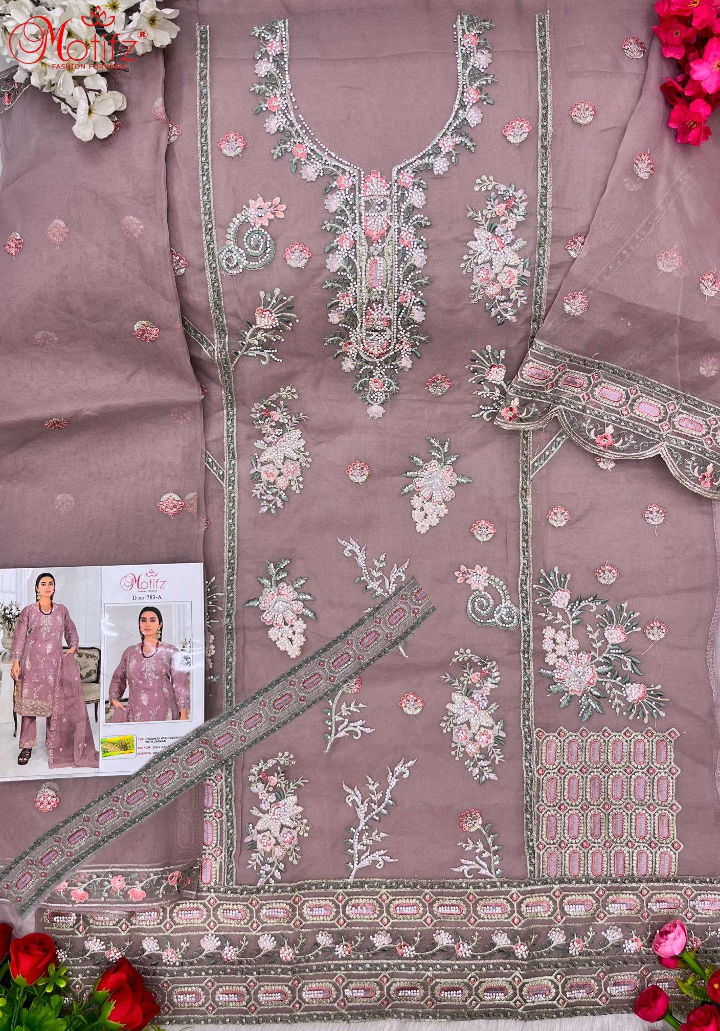 Motifz 783 Organza Pakistani silk suits in Mumbai