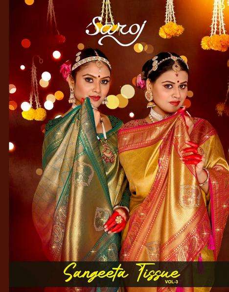 Saroj Sangeeta tissue swarovski vol.3 Saree wholesale market