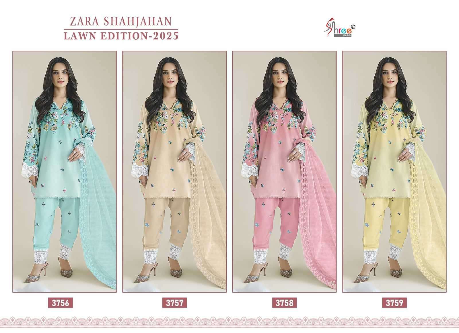 Shree Fab Zara Shahjahan Lawn Edition 25 Pakistani suits for wedding in Mumbai