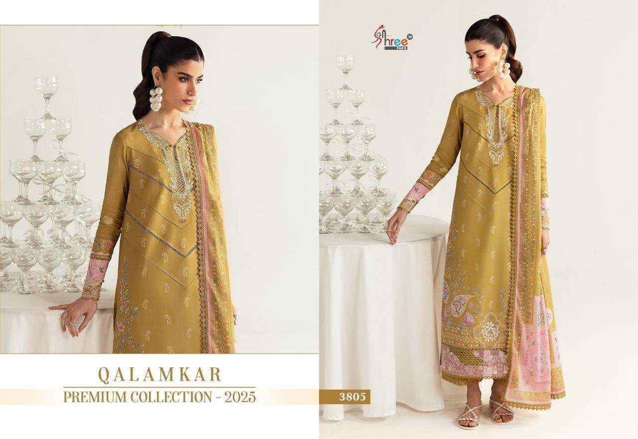 Shree Fabs Qalamkar Premiun Collection 2025 Chiffon Dupatta Wholesale unstitched salwar kameez