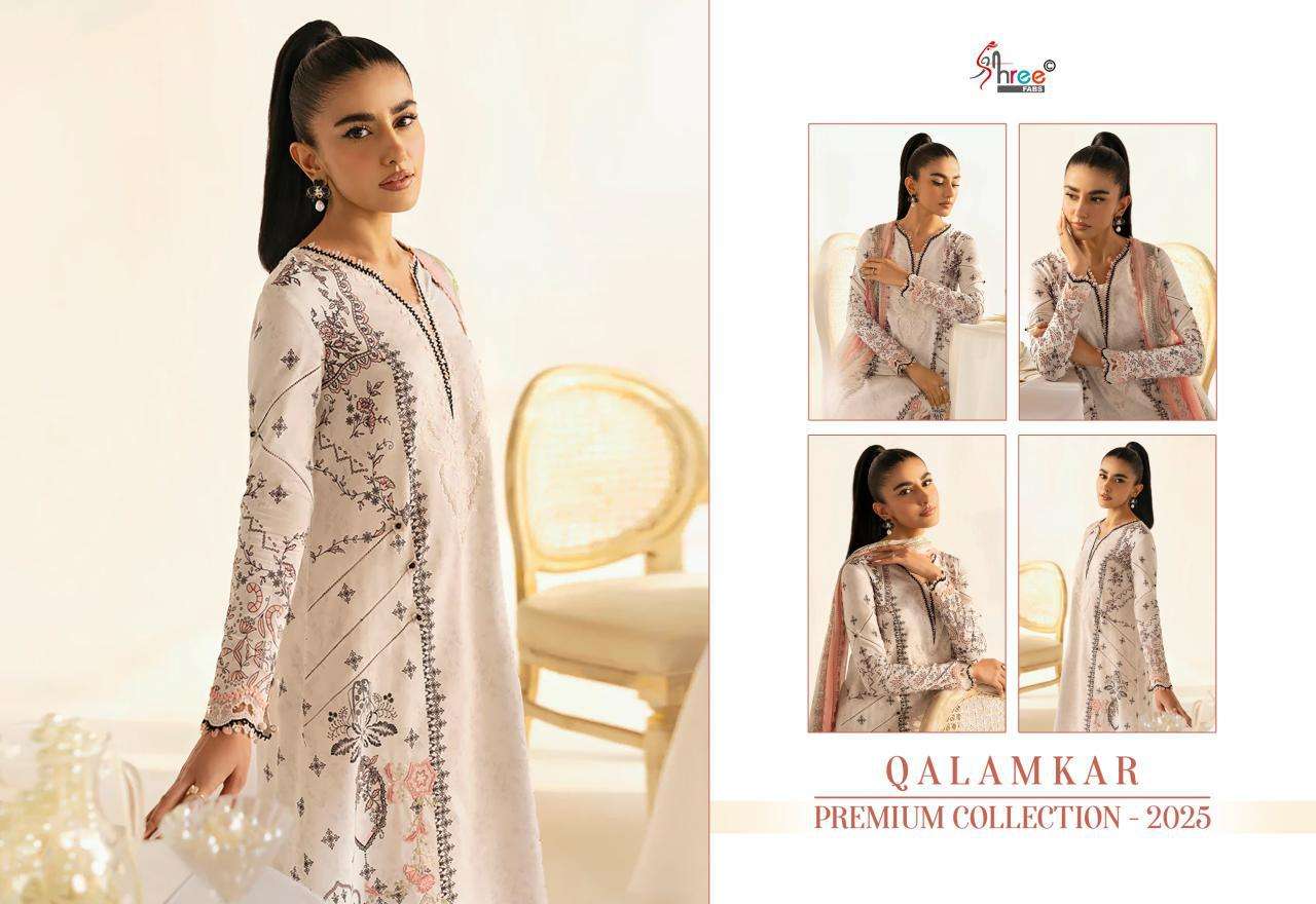 Shree Fabs Qalamkar Premiun Collection 2025 Chiffon Dupatta Wholesale unstitched salwar kameez