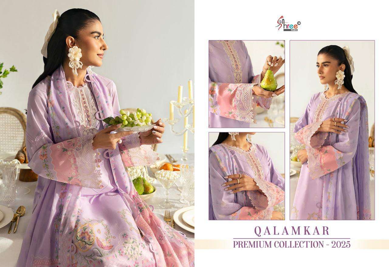 Shree Fabs Qalamkar Premiun Collection 2025 Chiffon Dupatta Wholesale unstitched salwar kameez