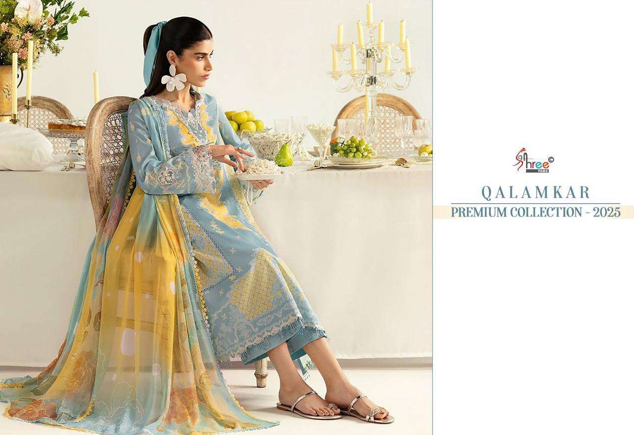 Shree Fabs Qalamkar Premiun Collection 2025 Chiffon Dupatta Wholesale unstitched salwar kameez