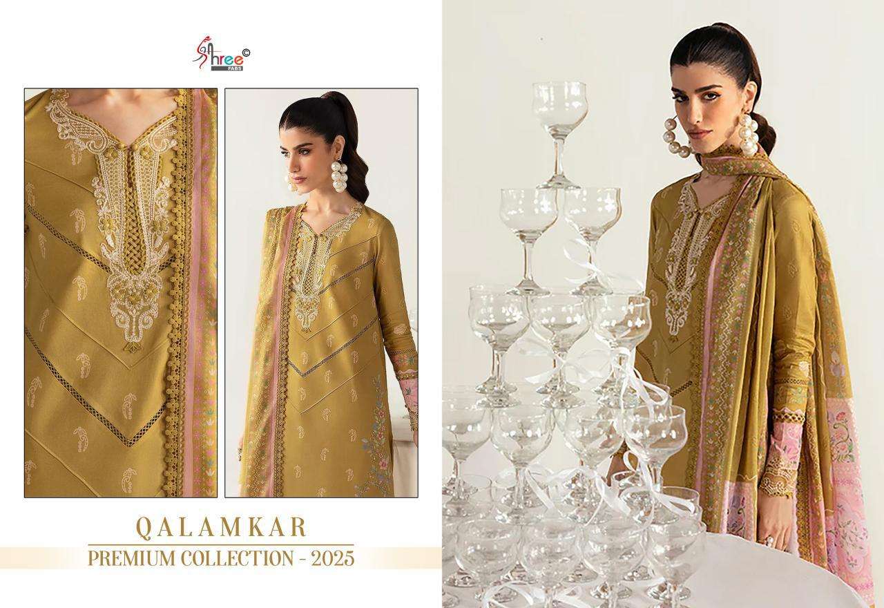 Shree Fabs Qalamkar Premiun Collection 2025 Chiffon Dupatta Wholesale unstitched salwar kameez